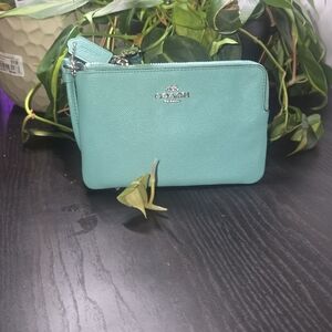 COACH Turquoise Leather Double Zip Wristlet